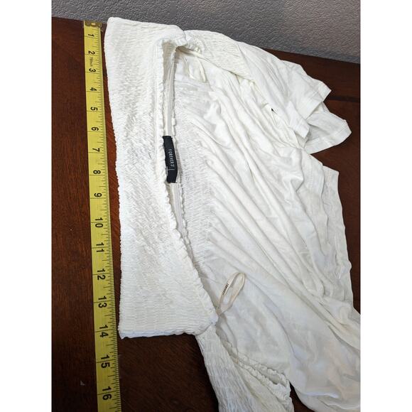 Forever 21 Off Shoulder Blouse Large Ivory Flowy Boho Smocked Summer Top Loose - Picture 7 of 11